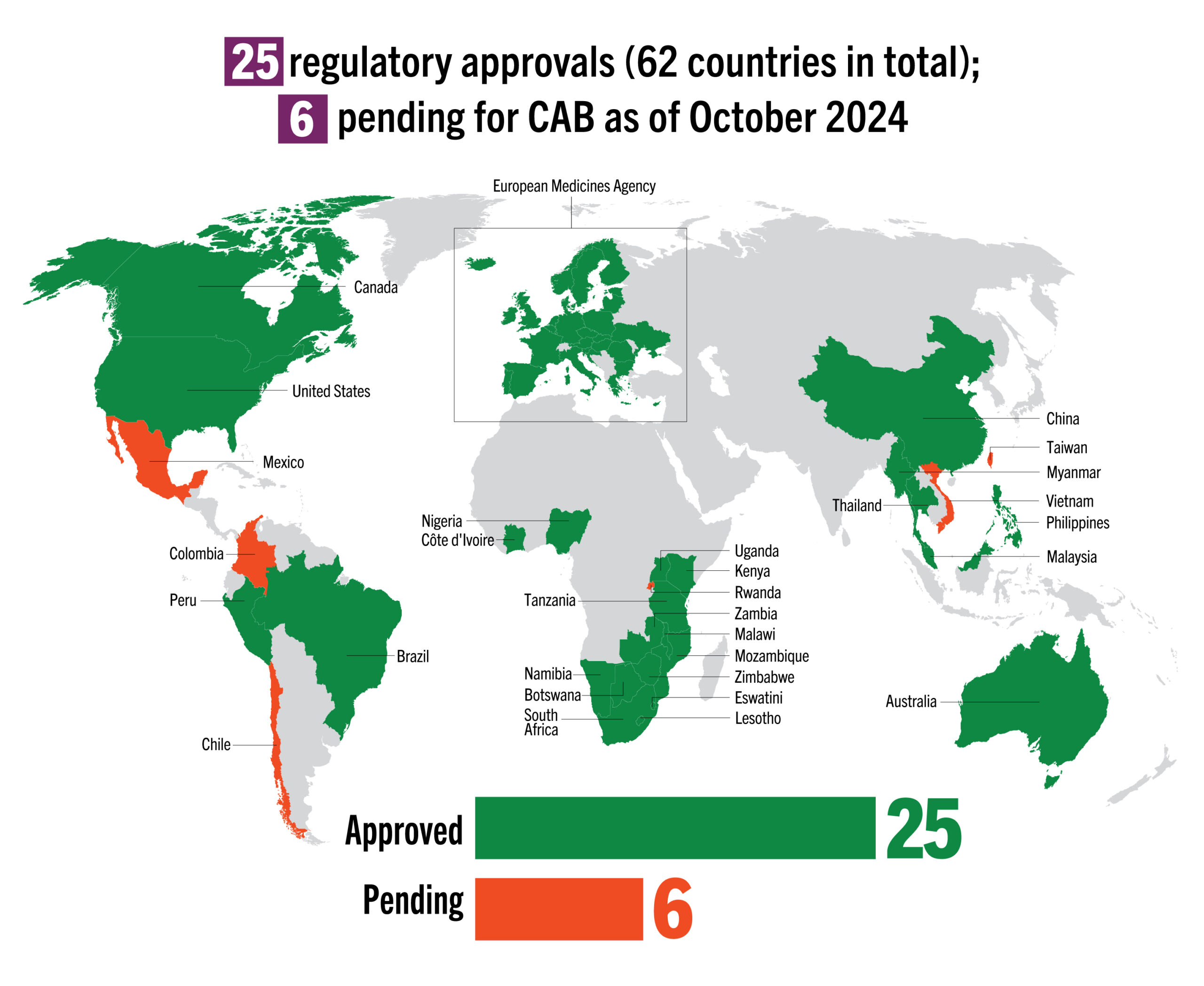 map of CAB regulatory approvals around the world