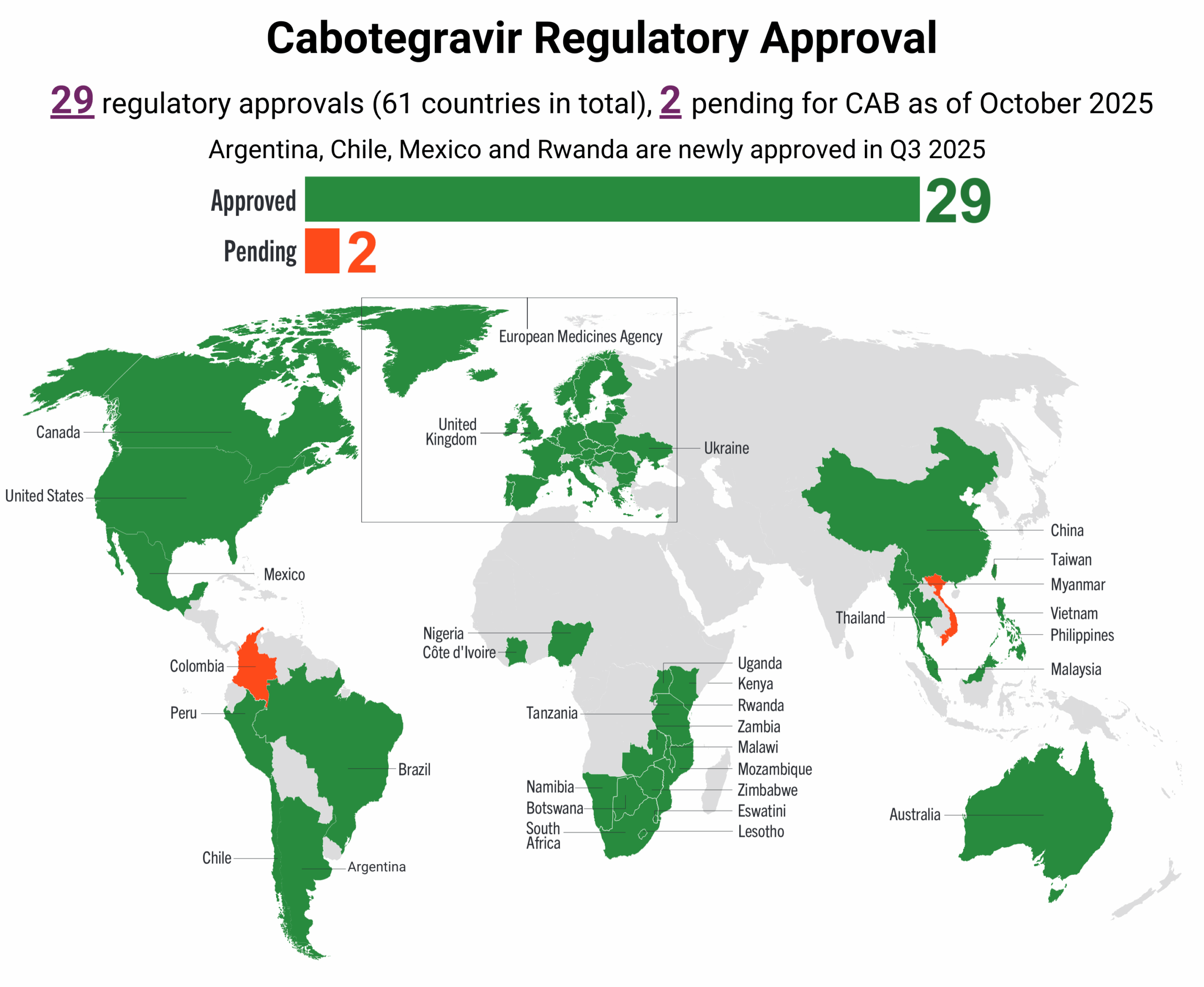 map of CAB regulatory approvals around the world